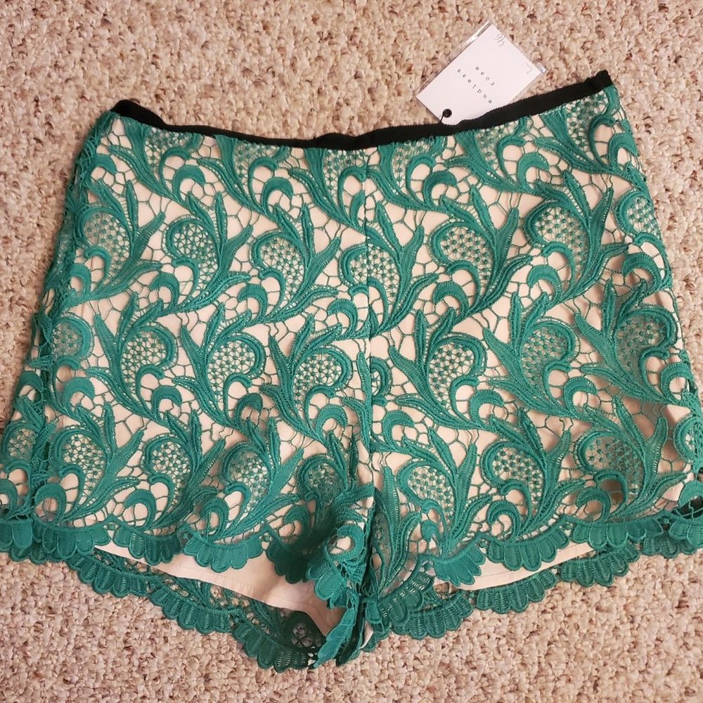 Vici Endless Rose brand green lace shorts, new with tags, size large